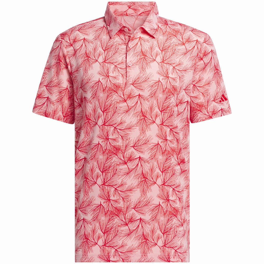 Minimalist Aesthetic UV Protective Coating adidas Ultimate365 Mesh Print Polo Shirt - Semi Pink Spark/Better Scarlet