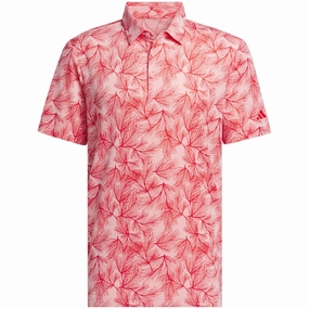Minimalist Aesthetic UV Protective Coating adidas Ultimate365 Mesh Print Polo Shirt - Semi Pink Spark/Better Scarlet