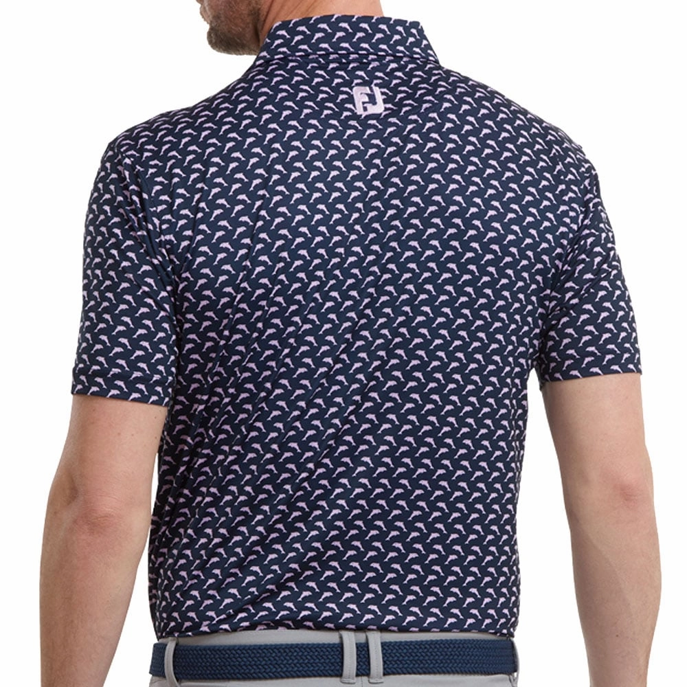 FootJoy Dolphins Print Lisle Polo Shirt - Navy/Lavender Textured Surface
