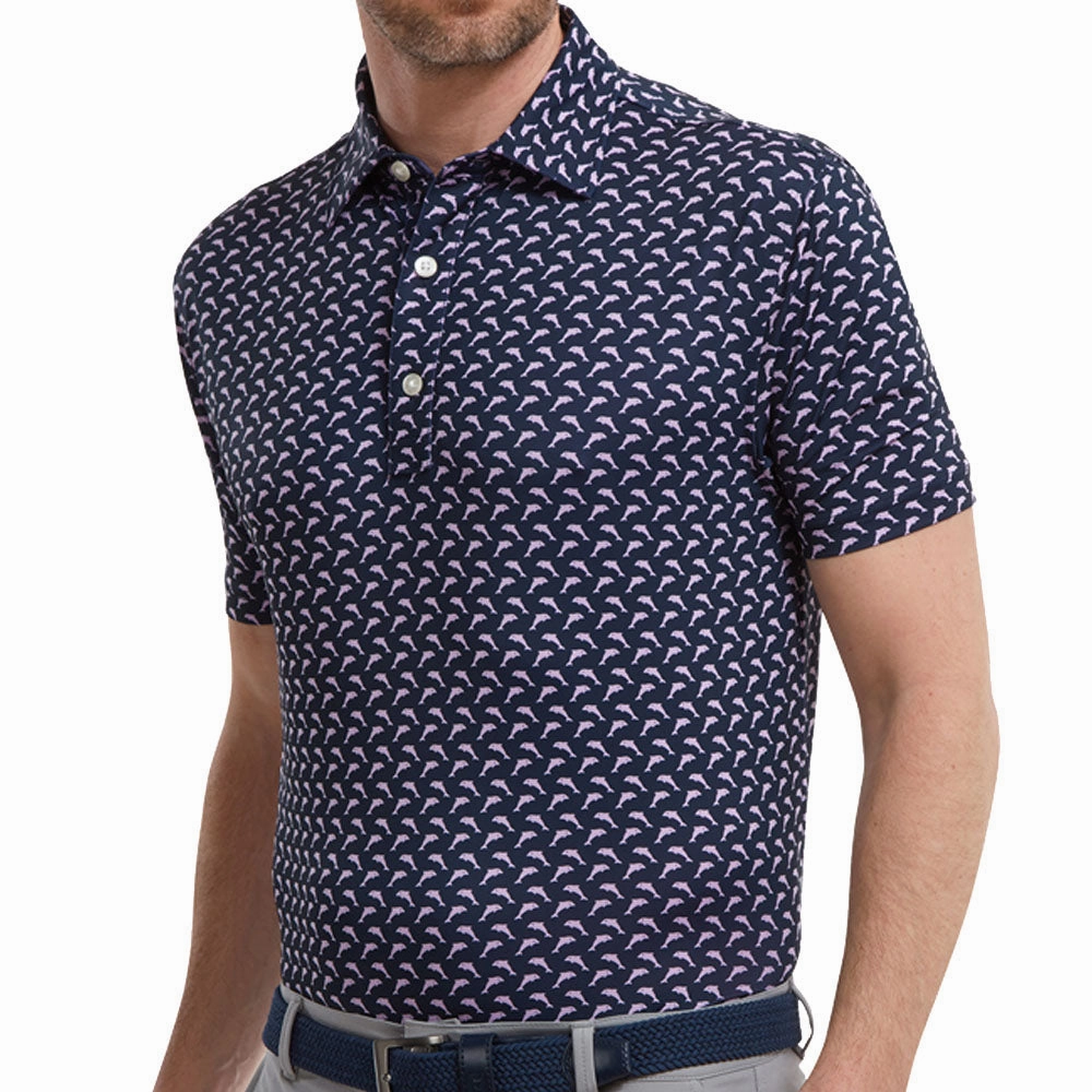 FootJoy Dolphins Print Lisle Polo Shirt - Navy/Lavender QuickDry