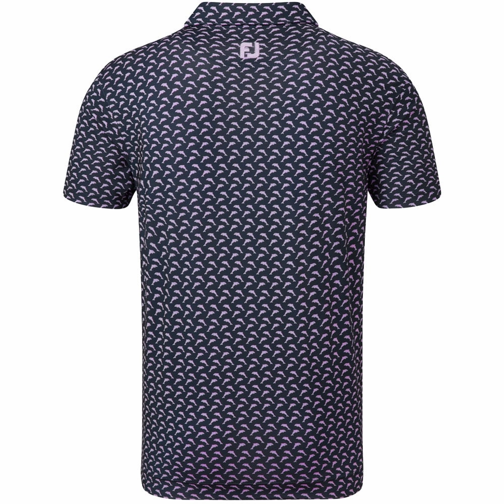 FootJoy Dolphins Print Lisle Polo Shirt - Navy/Lavender Trendy Vibes