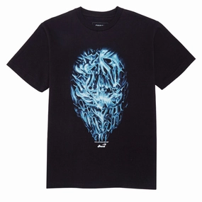 Summer Essential Cozy Comfort Look Snack Chrome Face T-Shirt - Black