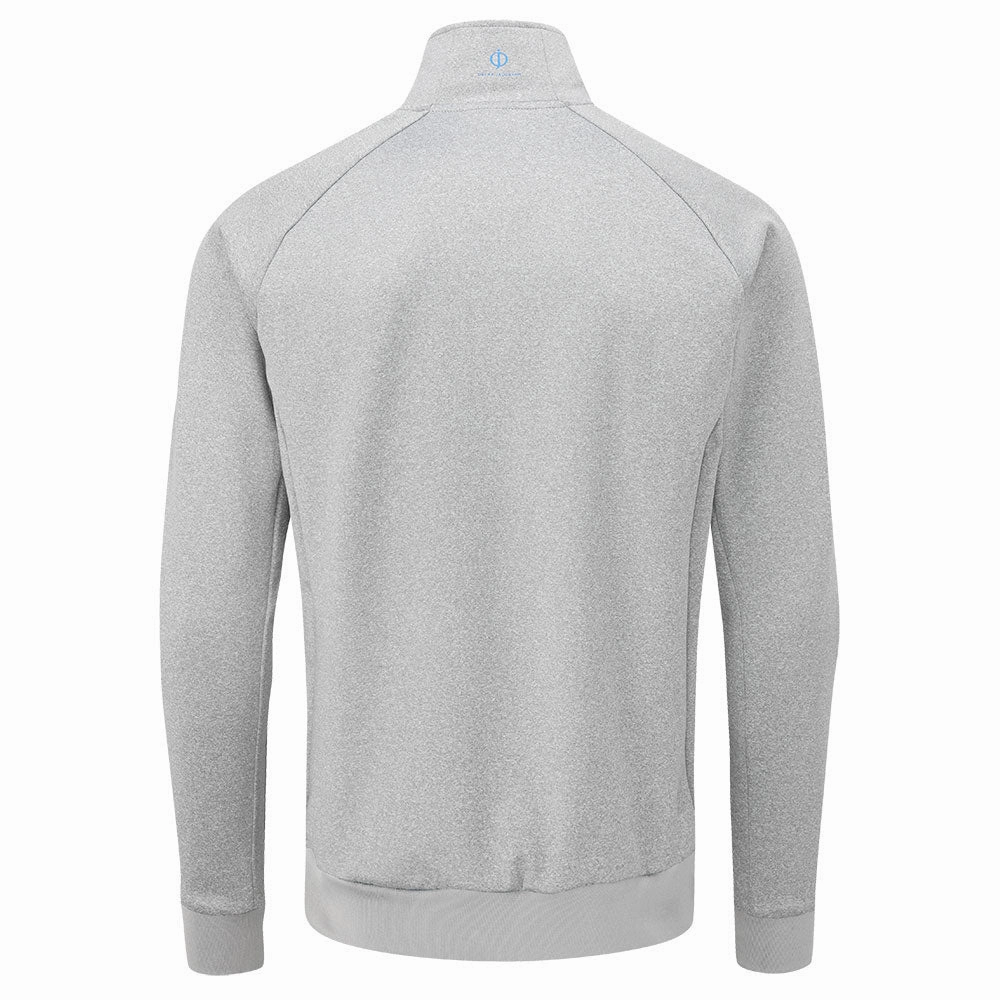 couple wear Oscar Jacobson Trent Tour 1/2 Zip Golf Sweater - Light Grey