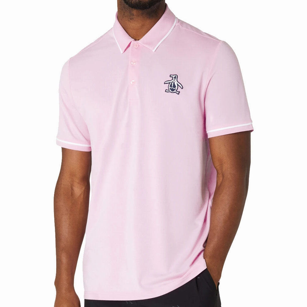 Original Penguin Heritage Polo Large Pete Logo Polo Shirt - Gelato Pink StretchComfortWeave Recycled Polyester Thread