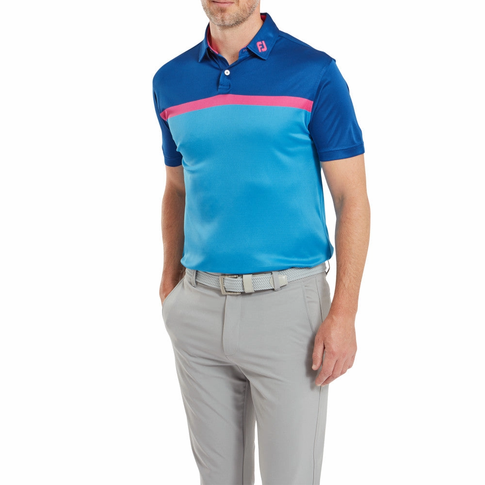FootJoy Colour Block Interlock Polo Shirt - Ocean Wrinkle Resistant Finish