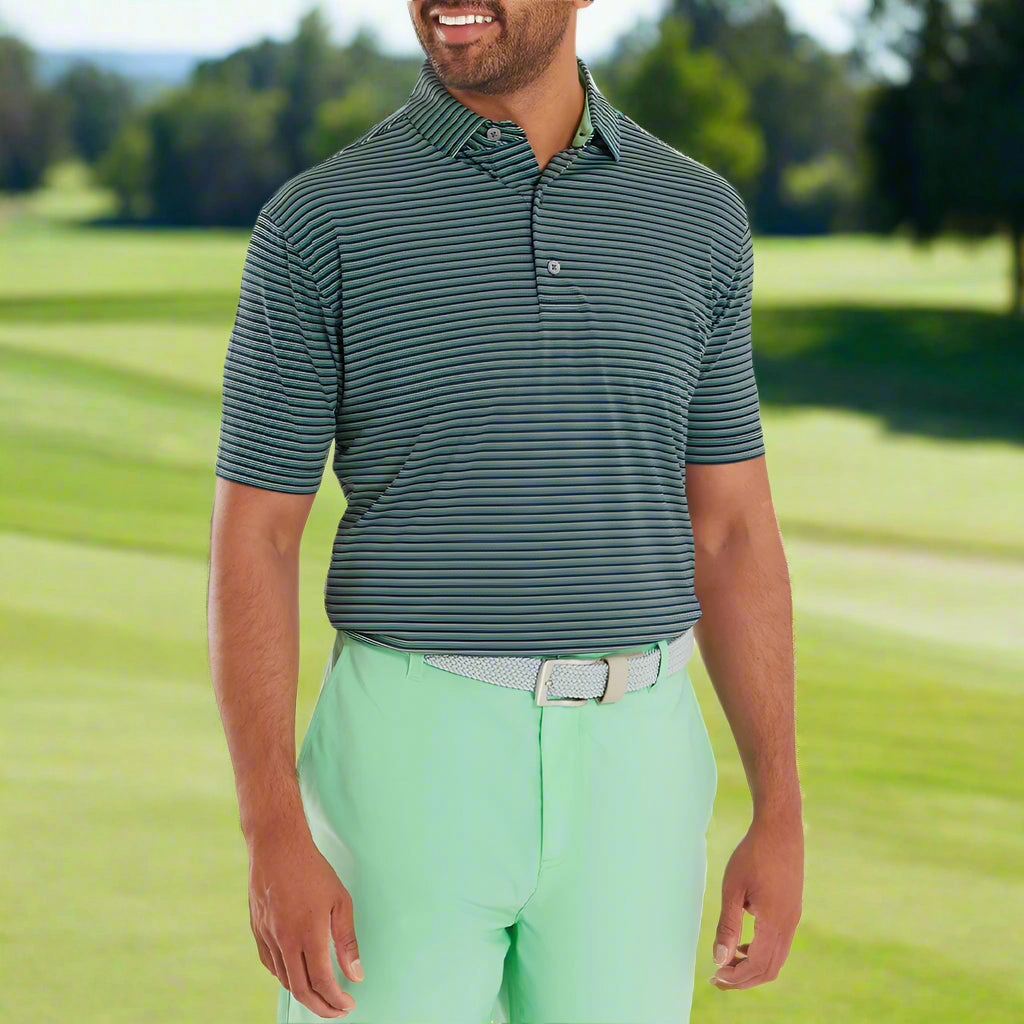 FootJoy Triple Pinstripe Lisle Polo Shirt - Navy Cozy Style Leisure Wear
