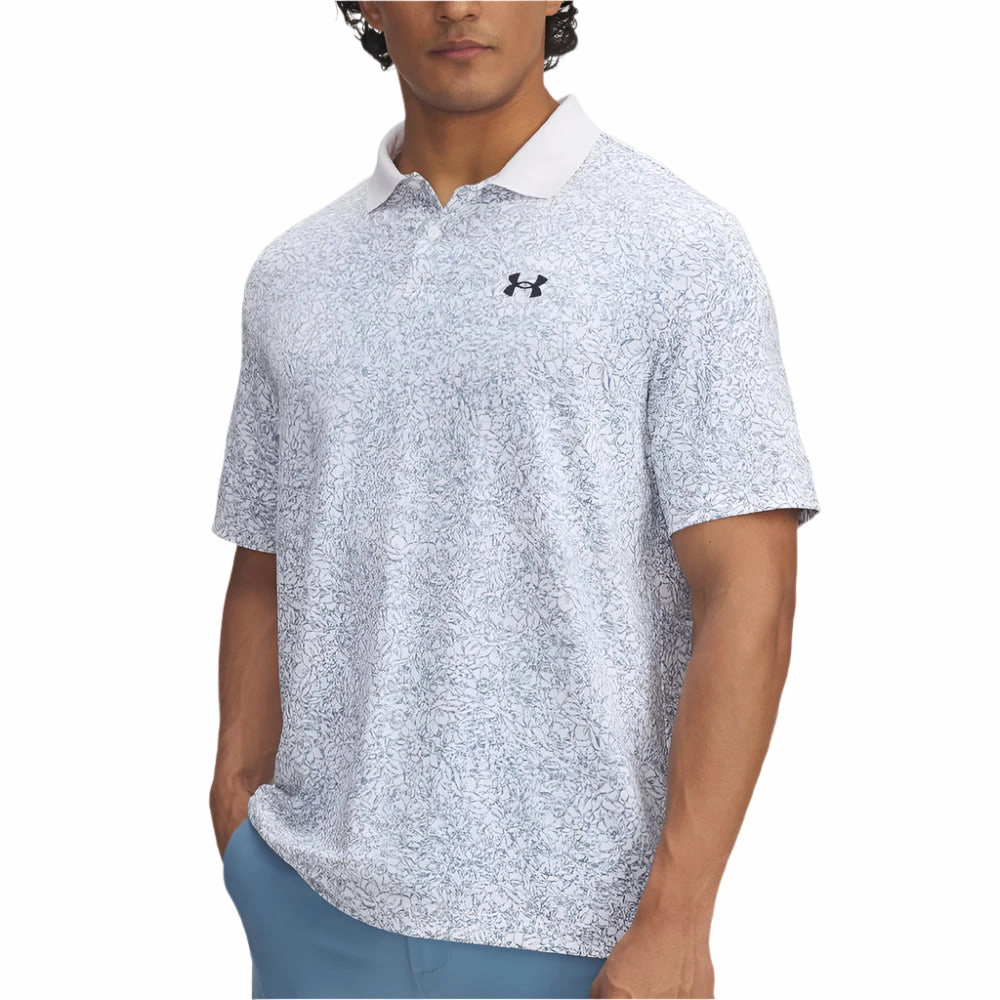 Under Armour Matchplay Printed Polo Shirt - White/Blue Smoke/Midnight Navy Seasonal Must-Have Office Attire