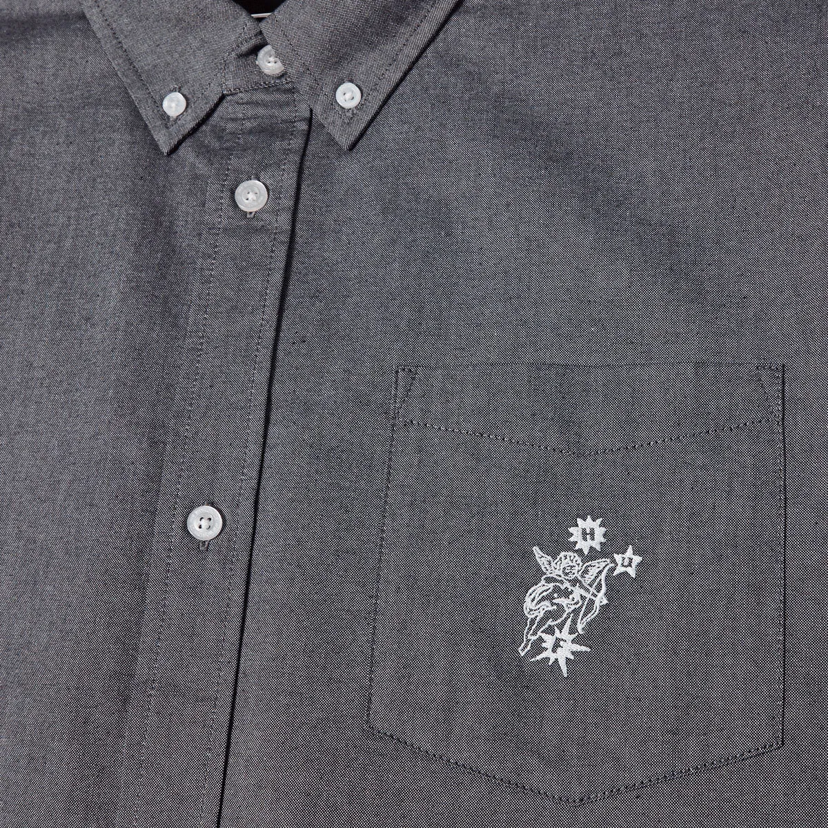Party Ready Stretch Material HUF Icarus Oxford Shirt - Washed Black