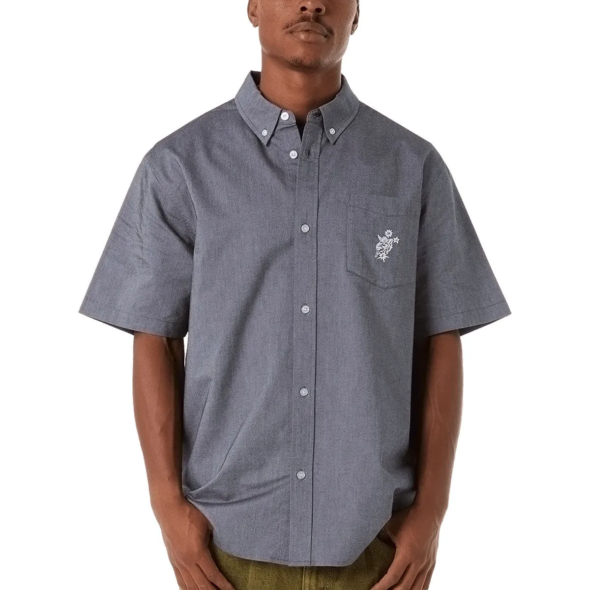 HUF Icarus Oxford Shirt - Washed Black Geometric Print Glossy Texture