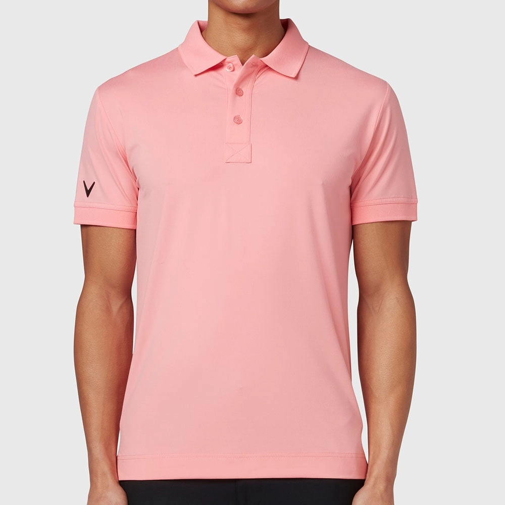 Callaway Solid Ribbed Polo Shirt - Geranium Pink Eco Friendly Dyes Oversized Silhouette