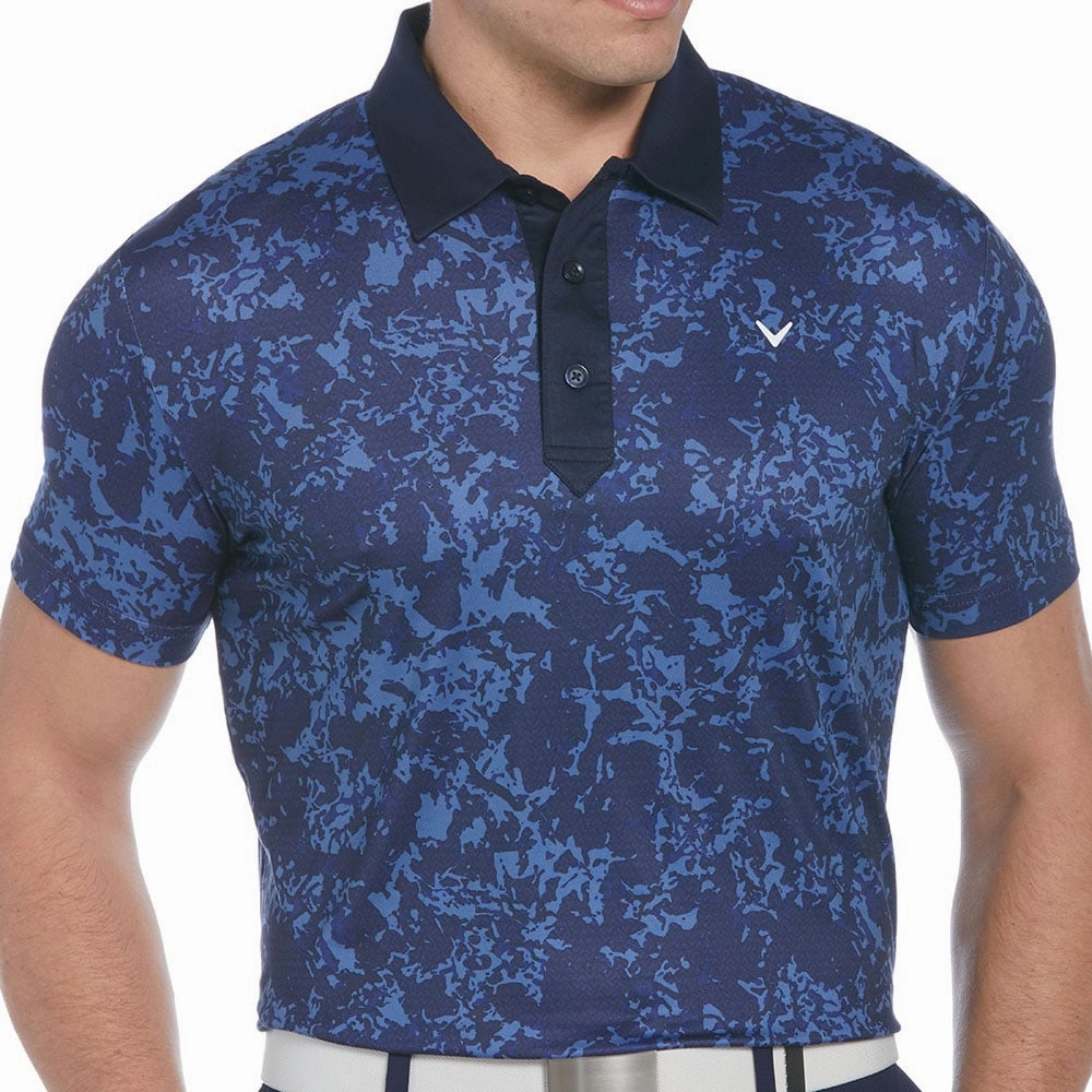 Easy Care Fabric Callaway All Over Abstract Polo Shirt - Navy Blazer