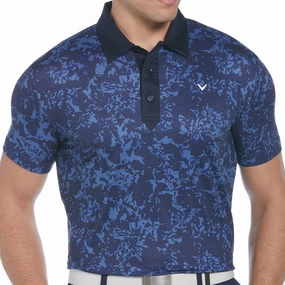Easy Care Fabric Callaway All Over Abstract Polo Shirt - Navy Blazer