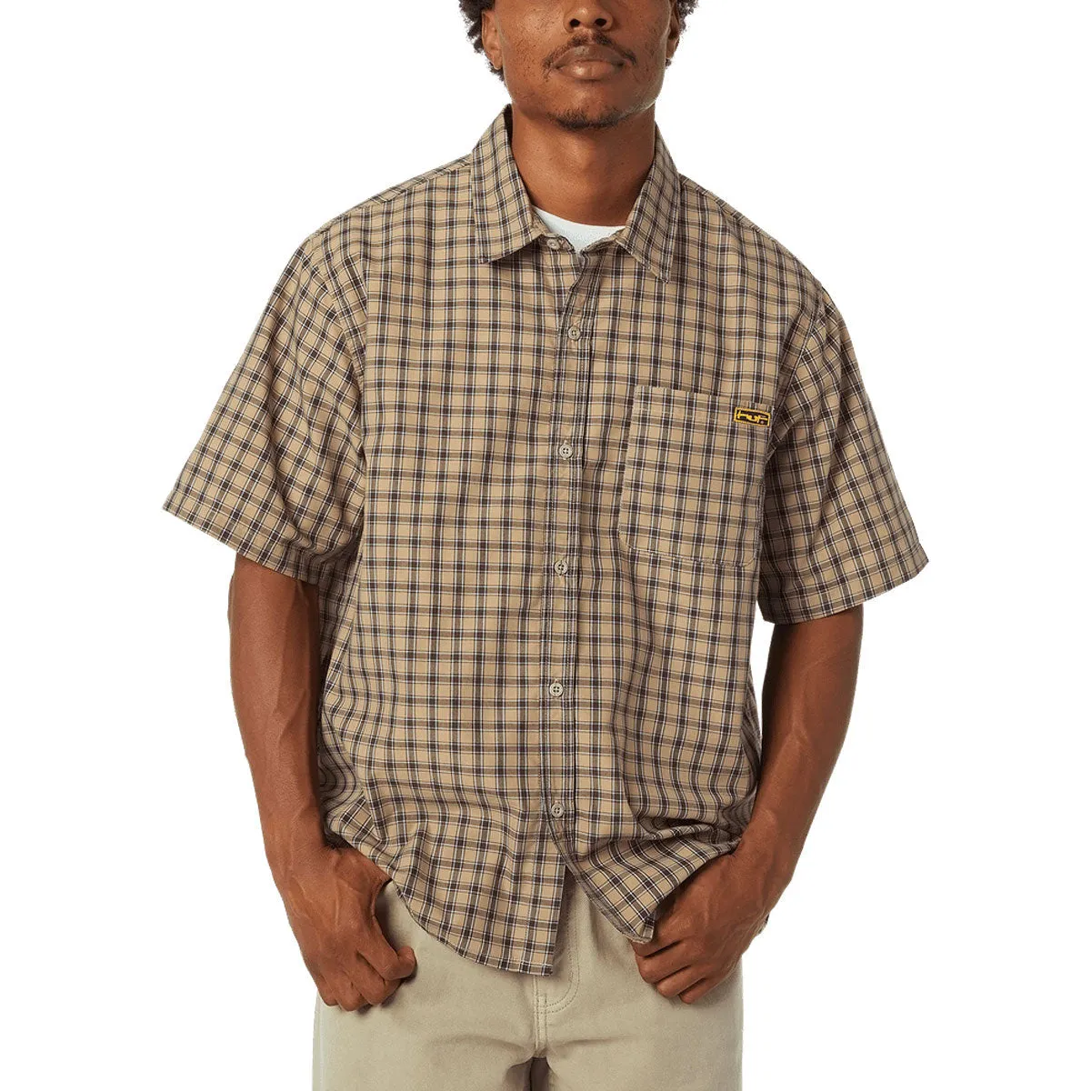 Versatile Styling HUF Stretch Micro Plaid Shirt - Clay