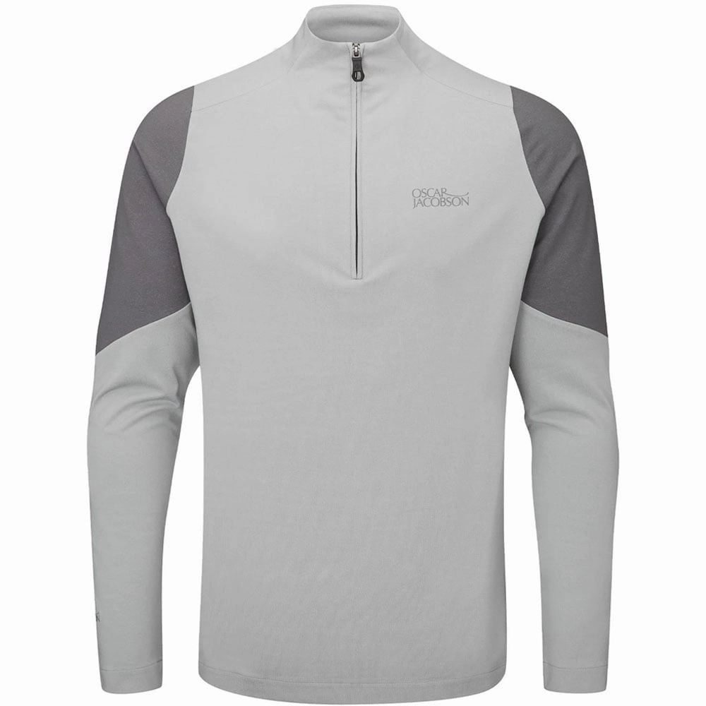 Oscar Jacobson Lodstock Tour Mid Layer 1/2 Zip Pullover - Light Grey Marl weekday wear Modern