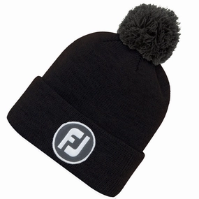 Checkered Style FootJoy FJ Solid Pom Pom Beanie - Black