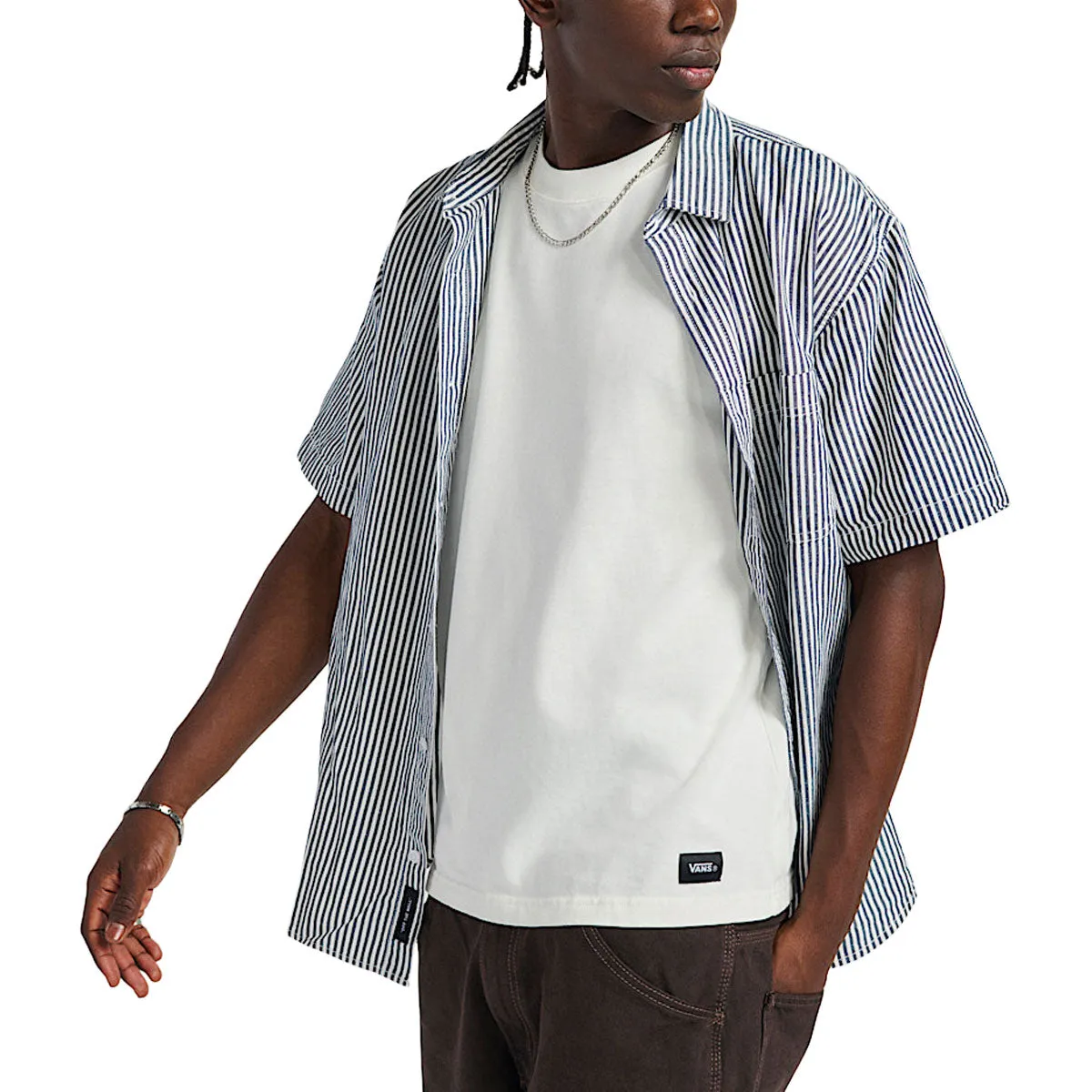 Vans Lawson Stripe Shirt - White/Dress Blues Relaxed Silhouette