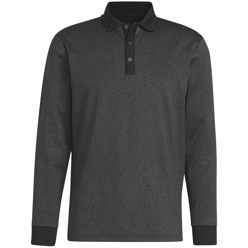 adidas Essentials Long Sleeve Polo Shirt - Black Melange Minimalist Apparel