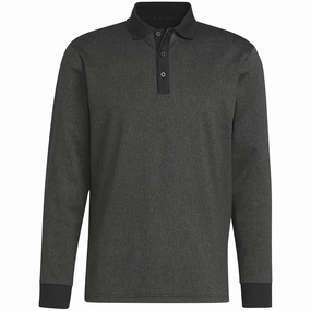 adidas Essentials Long Sleeve Polo Shirt - Black Melange Minimalist Apparel