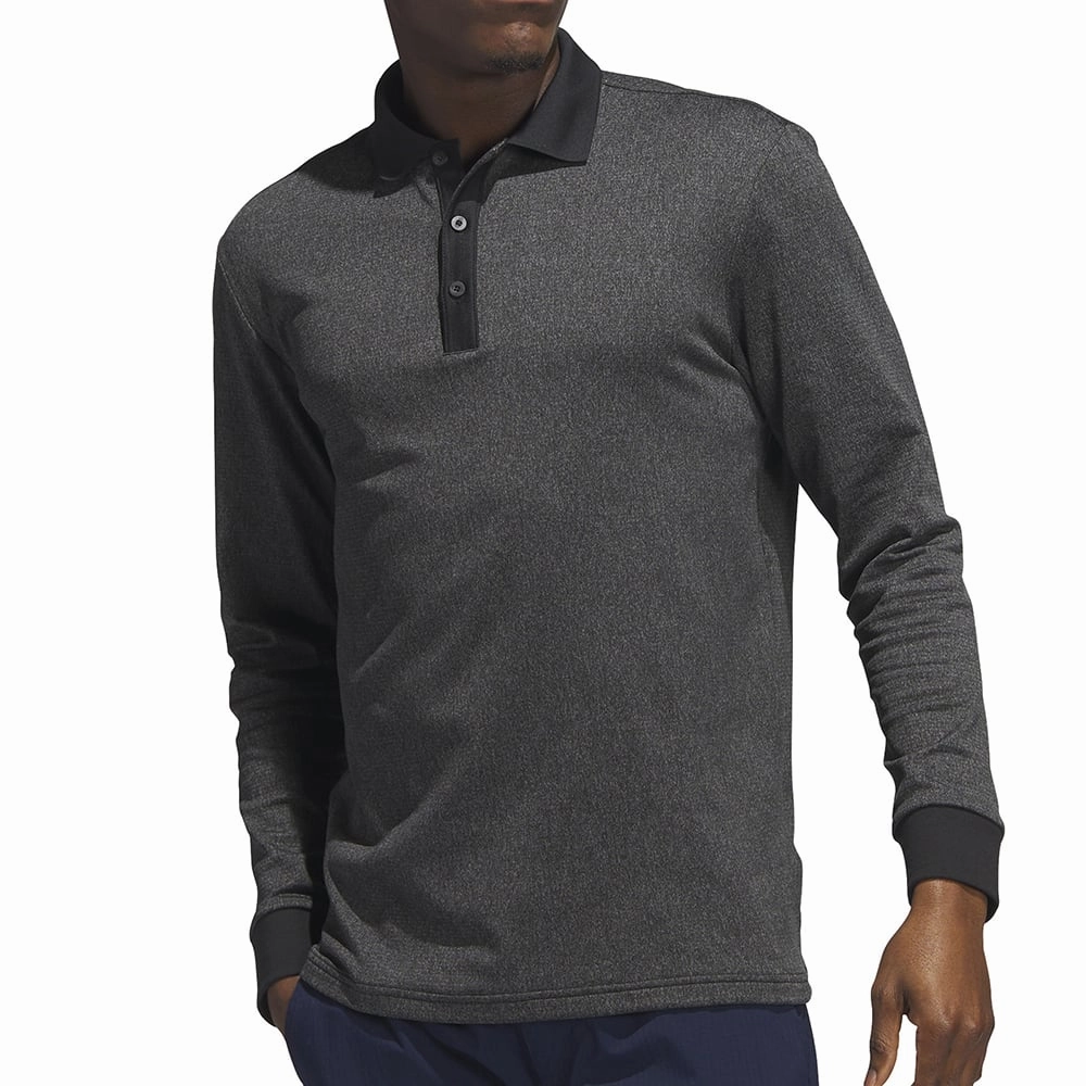 adidas Essentials Long Sleeve Polo Shirt - Black Melange Basic Piece Halloween