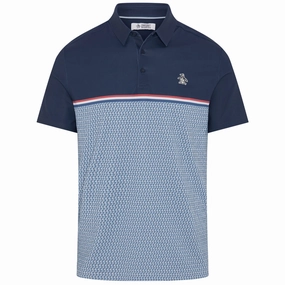 Original Penguin Engineered "P" Colour Block Print Polo Shirt - Black Iris print design Modern Twist
