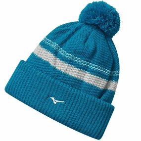 Mizuno Breathe Thermo Knit Pom Pom Beanie - Enamel Blue Playful touch