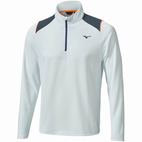 product hiking suitability product tag identification Mizuno Breath Thermo Elite 1/4 Zip Pullover - Light Blue