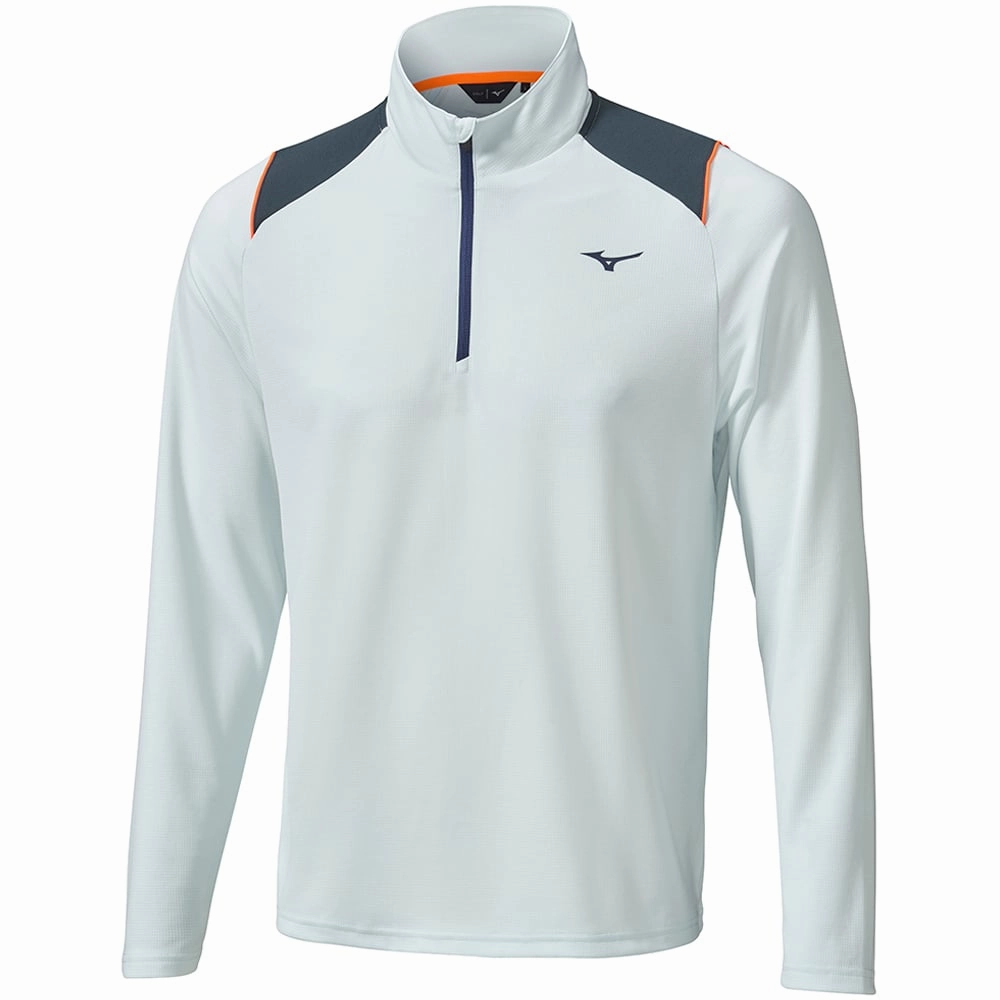 product hiking suitability product tag identification Mizuno Breath Thermo Elite 1/4 Zip Pullover - Light Blue