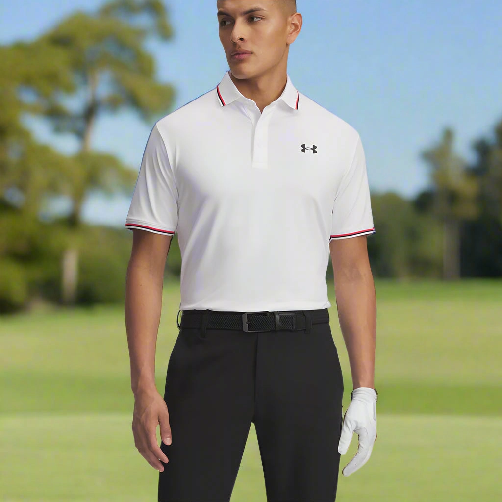 Under Armour Playoff 3.0 Rib Polo Shirt - White/Racer Red/Black Flexible Cuff Design