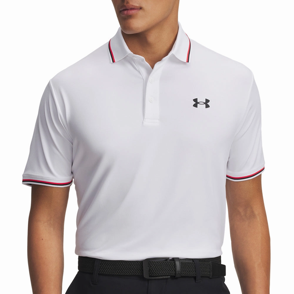 Under Armour Playoff 3.0 Rib Polo Shirt - White/Racer Red/Black Everyday Fit MoistureWicking