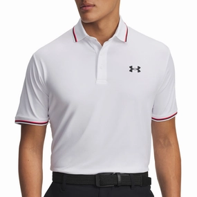Under Armour Playoff 3.0 Rib Polo Shirt - White/Racer Red/Black Street Fashion Travel Light
