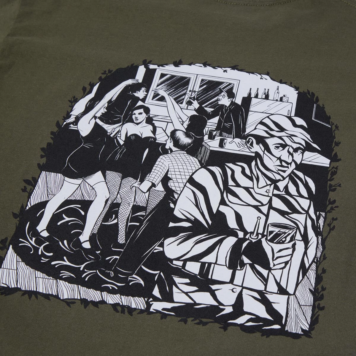 CCS Social Camouflage Party T-Shirt - Olive Wool combination Vintage Wash Effect