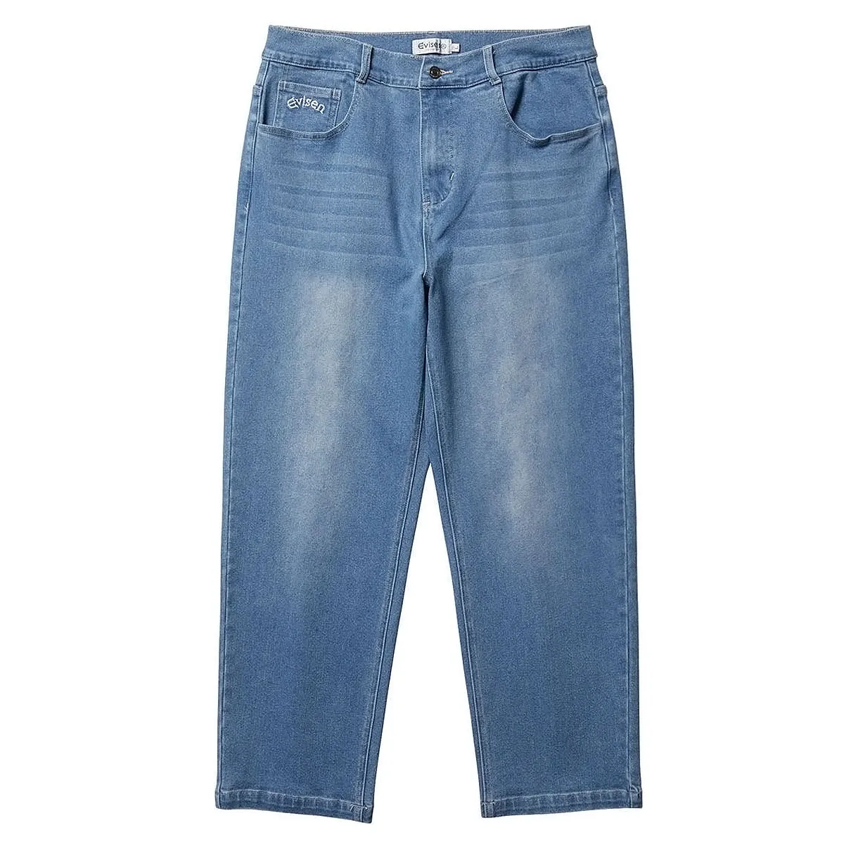 Double Needle Stitching Evisen Eye Fire Jeans - Blue