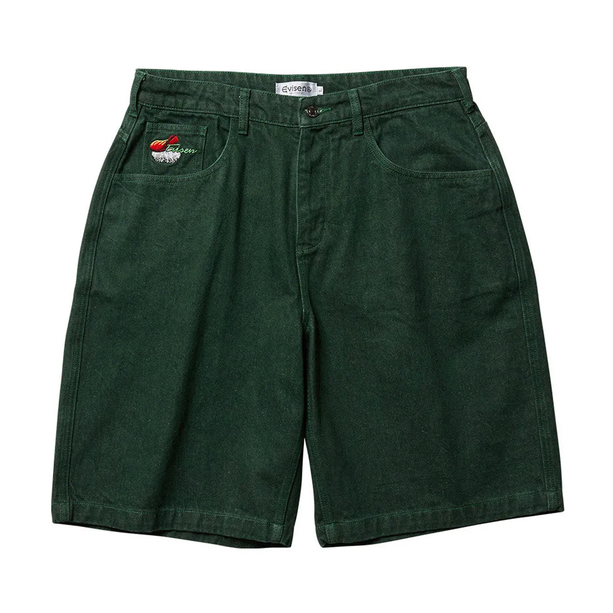 Evisen Sushi Denim Shorts - Green Comfort waistband Recycled Elastic Trim
