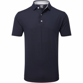 FootJoy Stretch Lisle Dot Print Polo Shirt - Navy/White Non Restrictive Cut