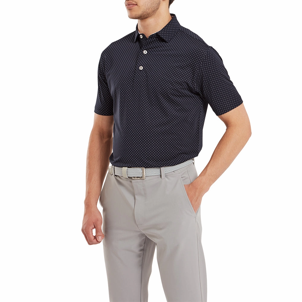 Office Casual teenagers' FootJoy Stretch Lisle Dot Print Polo Shirt - Navy/White