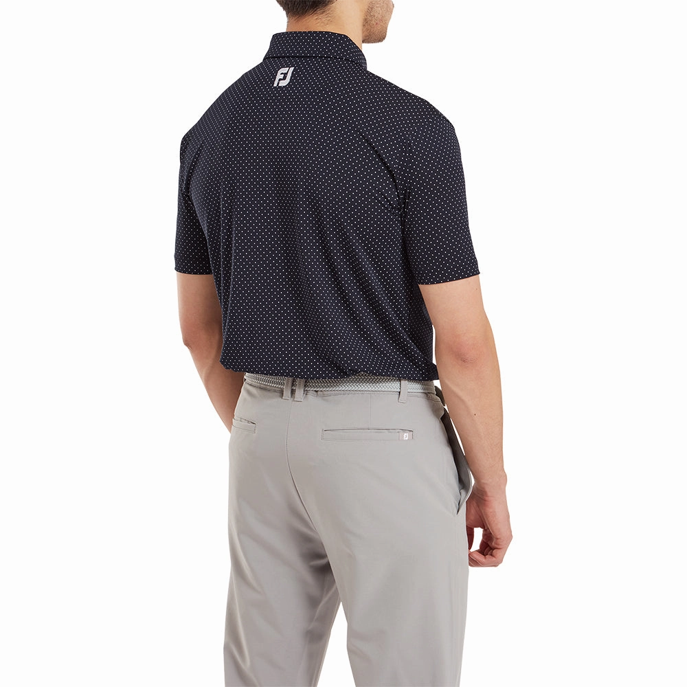 Scoop neck Oeko Tex Certified FootJoy Stretch Lisle Dot Print Polo Shirt - Navy/White