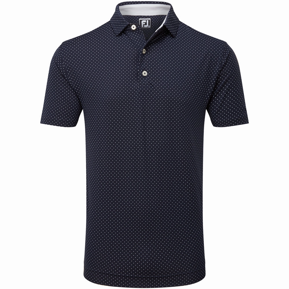 FootJoy Stretch Lisle Dot Print Polo Shirt - Navy/White Non Restrictive Cut