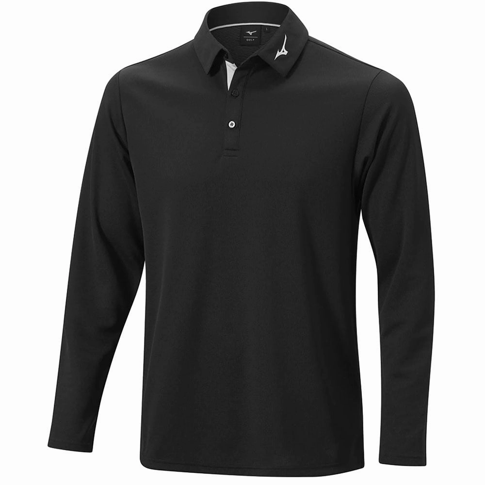 Mizuno Breath Thermo Winter Long Sleeve Polo Shirt - Black Ethically Sourced Material Smooth Finish