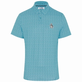 Original Penguin All Over Golf Ball Print Polo Shirt - Blue Atoll LowImpactDye Button Down