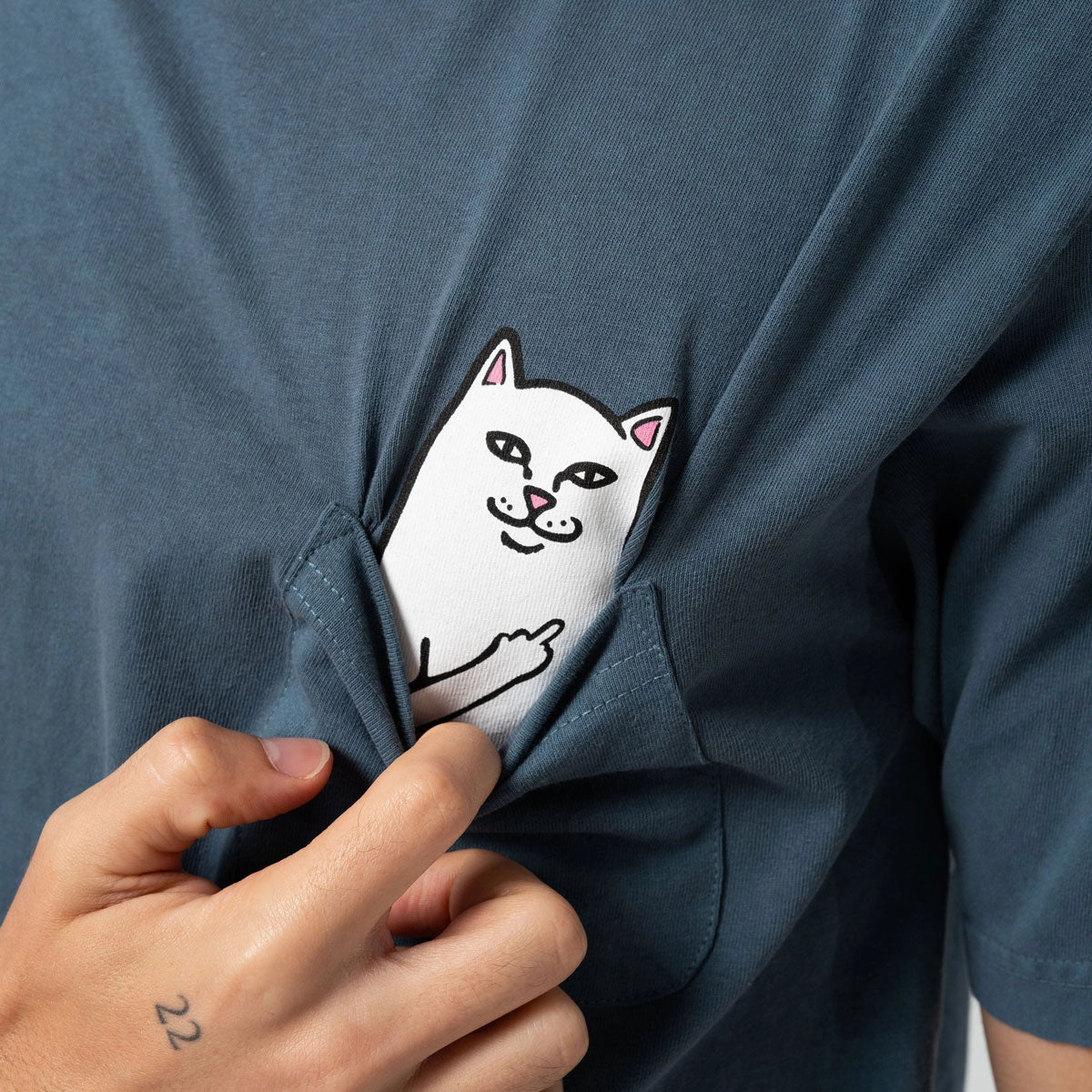 RIPNDIP Lord Nermal Pocket T-Shirt - Slate Mineral Wash ReinforcedNeckline Unisex