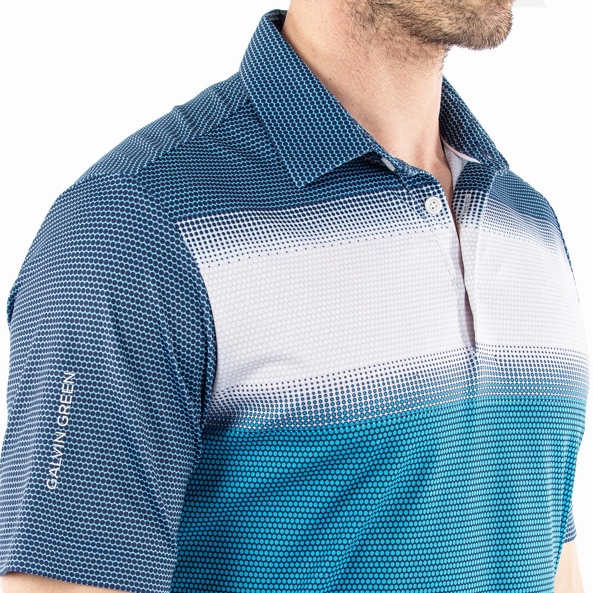 vacation wear Essential Wardrobe Galvin Green Mirca Ventil8  Polo Shirt - Aqua/White/Navy
