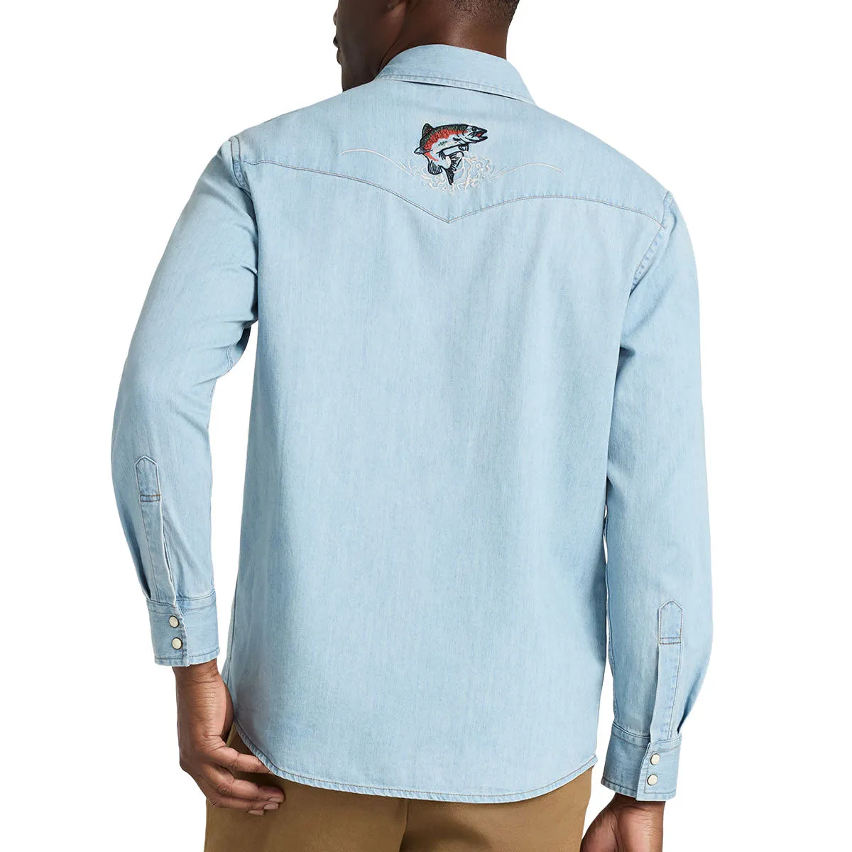 Pendleton Gambler Denim Long Sleeve Shirt - Light Denim/Salmon Floral Motif