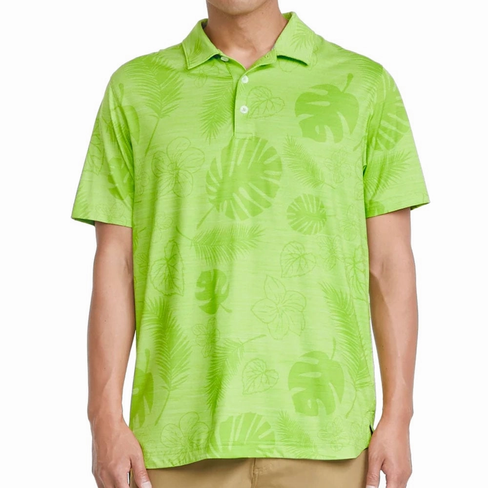 Puma Cloudspun Leaves n' Flowers Polo Shirt - Greenery Heather Organic Cotton Blend Moisture Wicking Technology