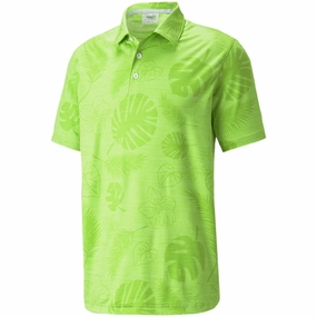 Puma Cloudspun Leaves n' Flowers Polo Shirt - Greenery Heather Quick Drying