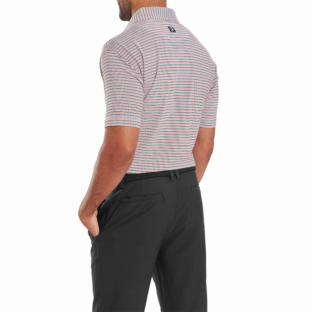 stain resistant coating FootJoy Balance Stripe Lisle Polo Shirt - White/Hibiscus