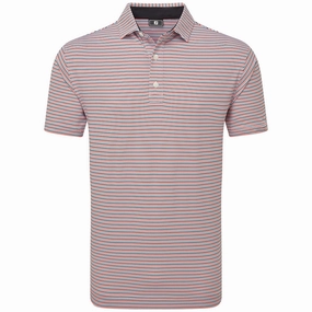 FootJoy Balance Stripe Lisle Polo Shirt - White/Hibiscus vacation wear