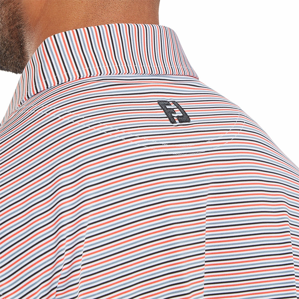 FootJoy Balance Stripe Lisle Polo Shirt - White/Hibiscus QuickDry Material coordinate with other items