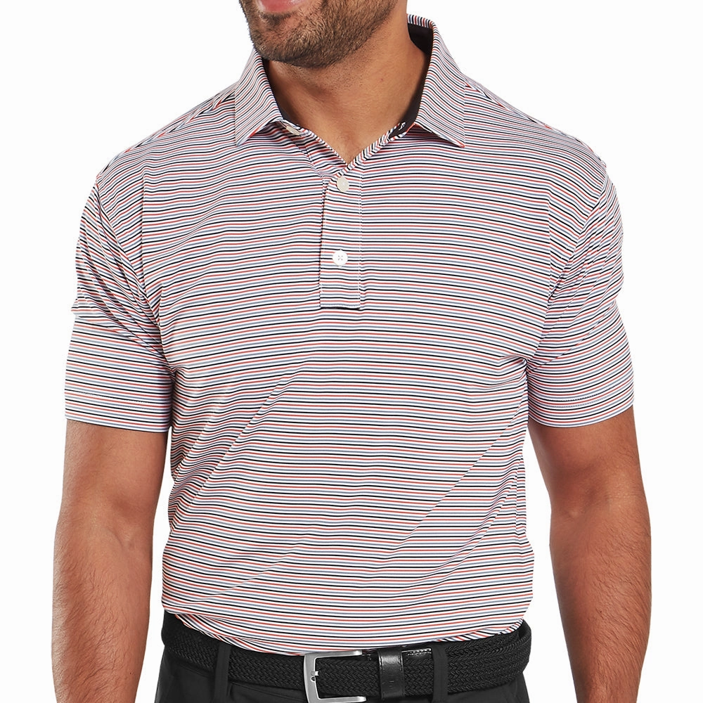 Modern and Soft FootJoy Balance Stripe Lisle Polo Shirt - White/Hibiscus