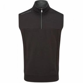 Oscar Jacobson Hawkes 1/4 Zip Sleeveless Pullover - Black Travel Essential Simple Layer