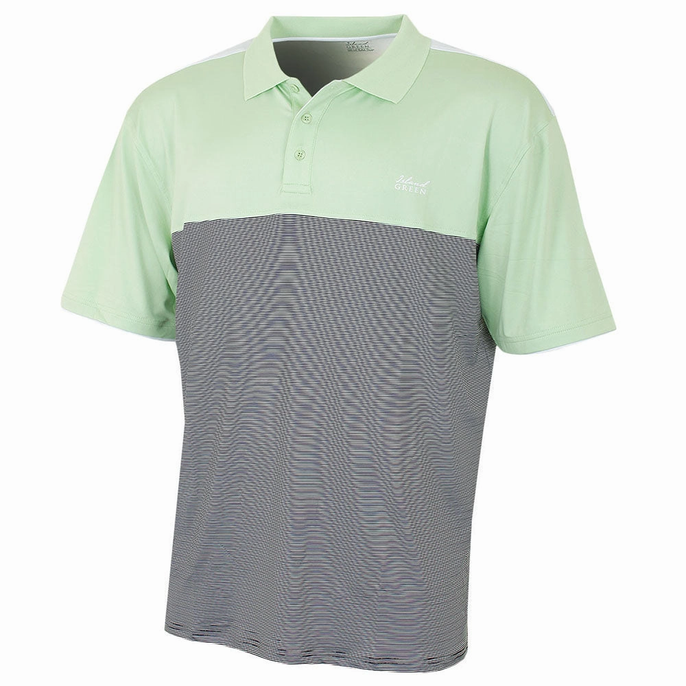 Island Green Blocked Stripe Polo Shirt - Apple UV protection layer Printed design